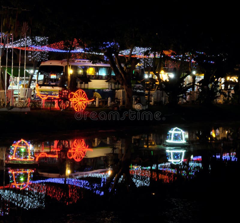 Street lights reflected in the waters of the river, night landscape royalty free stock photography Street lights reflected in the waters of the river, night landscape royalty free stock photography