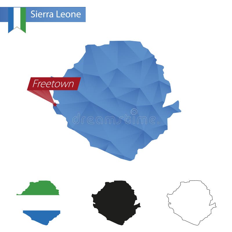 Sierra Leone błękitna Niska Poli- mapa z kapitałem Freetown ilustracji Sierra Leone błękitna Niska Poli- mapa z kapitałem Freetown ilustracji