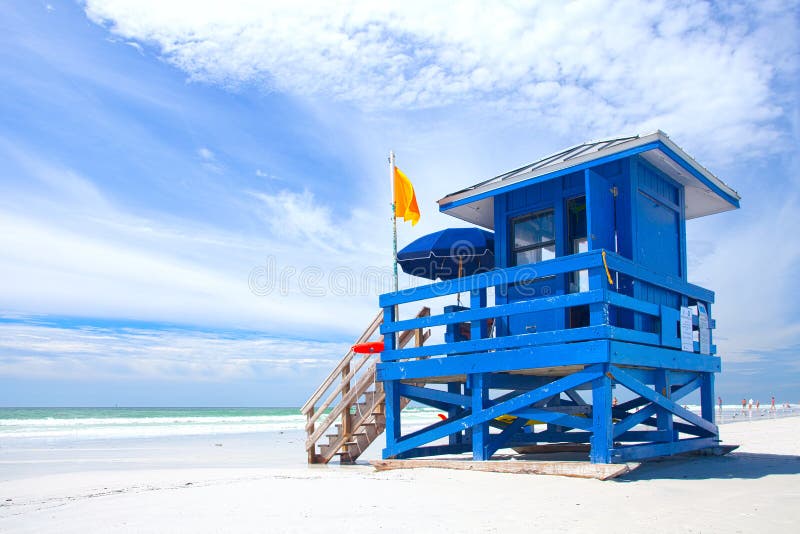 Siesta-Schlüsselstrand, Florida USA, blaues buntes Leibwächterhaus stockfotografie Siesta-Schlüsselstrand, Florida USA, blaues buntes Leibwächterhaus stockfotografie