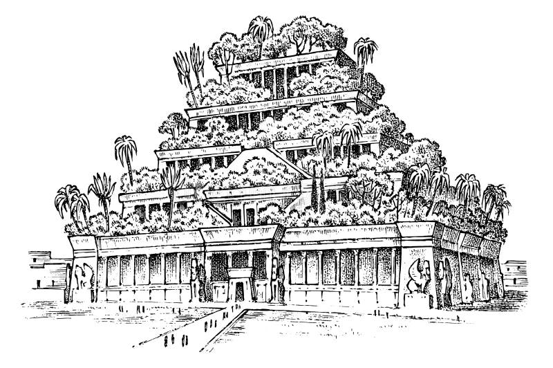 Siete maravillas del mundo antiguo Jardines de ejecuci?n de Babilonia La gran construcción de los asirios Mano drenada libre illustration Siete maravillas del mundo antiguo Jardines de ejecuci?n de Babilonia La gran construcción de los asirios Mano drenada libre illustration