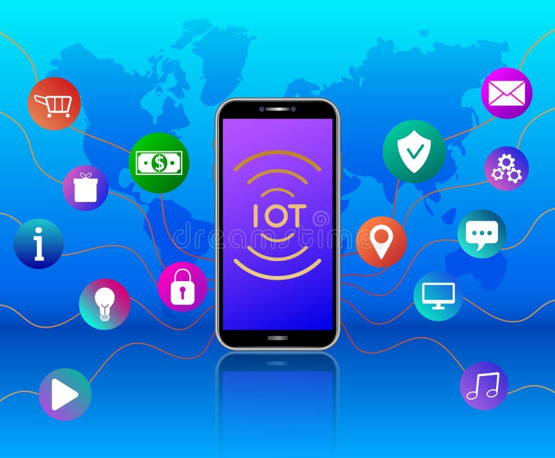 Sieć bezprzewodowa związków technologia IOT poj?cie 2010 smau ob?oczny target335_0_ Microsoft Smartphone z kolorowymi ikonami na ilustracja wektor Sieć bezprzewodowa związków technologia IOT poj?cie 2010 smau ob?oczny target335_0_ Microsoft Smartphone z kolorowymi ikonami na ilustracja wektor