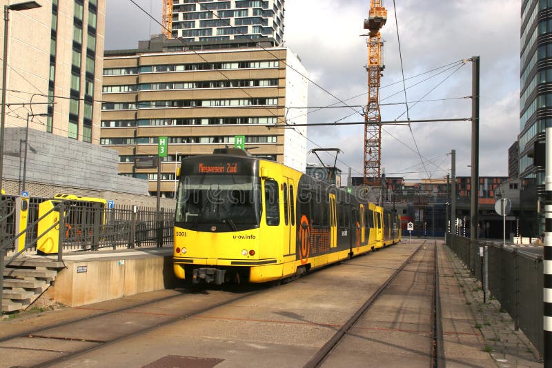 SIG fast street cars named sneltram in the town of Utrecht runned by Qbuzz stock photo SIG fast street cars named sneltram in the town of Utrecht runned by Qbuzz stock photo