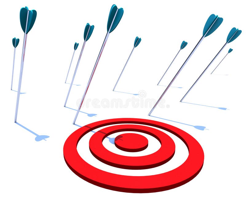 Many arrows miss their intended target, symbolizing a goal not achieved. Many arrows miss their intended target, symbolizing a goal not achieved