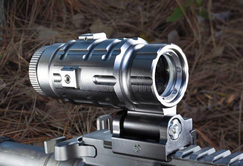 Sight Magnifier Mounted on an AR15 Outdoors Stock Image Image of
