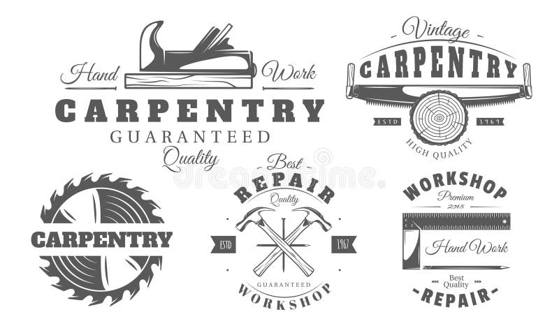 Sigla carpentry izolată pe fond alb royalty free illustration