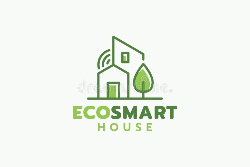 Sigla ecologică a casei inteligente cu o combinație între un simplu arbore de casă și un semnal wifi royalty free illustration