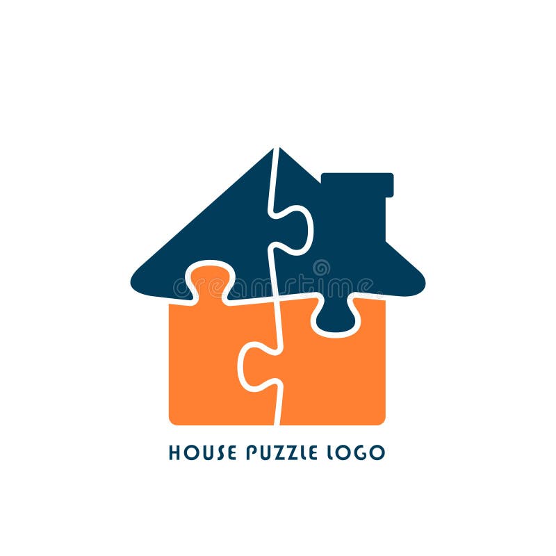 Sigla puzzle-ului de casă ilustrată. siglă stil plat vectorial royalty free illustration
