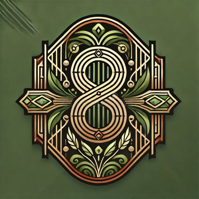Sigla retrogradă Art deco cu numărul 8, concepută simetrică din lemn și cupru metalic royalty free illustration