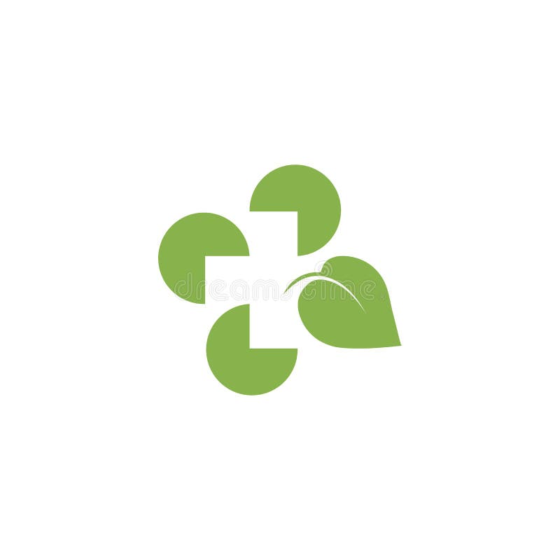 Siglă abstractă pentru frunze de culoare verde abstracte. siglă medicală încrucișată. pictograma Produse naturale din ierburi pent stock illustration