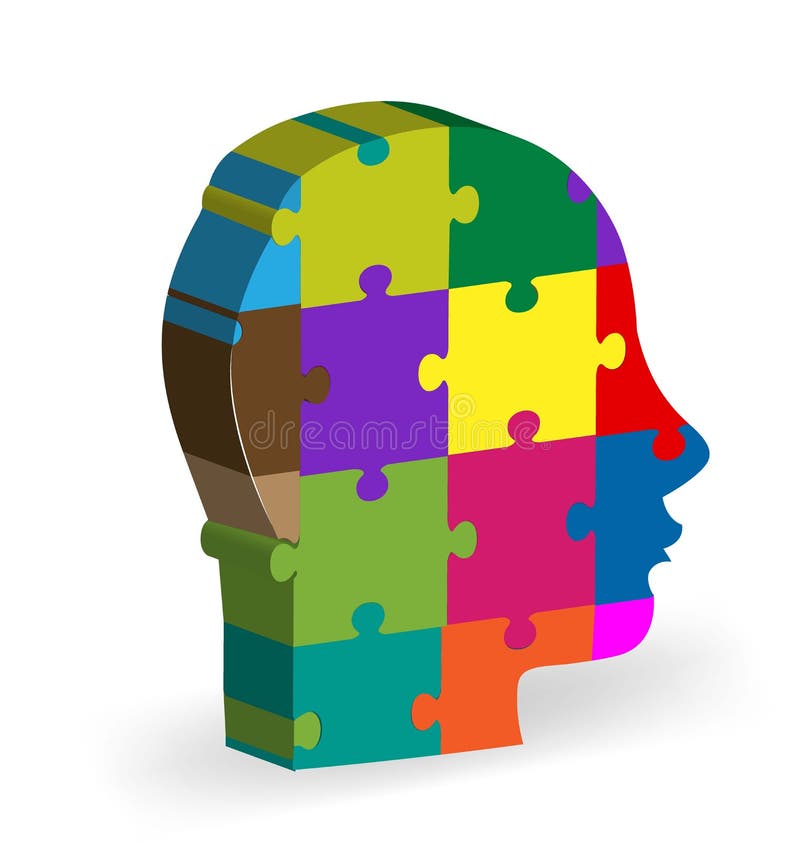 Siglă 3d pentru puzzle colorată în cap uman stock illustration