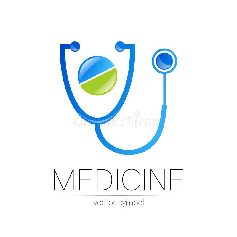 Siglă vectorială a comprimatului de stetoscop în culoarea albastră. simbolul medical al spitalului medical și al diagnosticului. m royalty free illustration