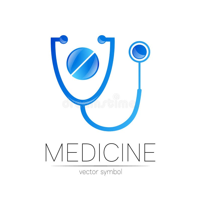 Siglă vectorială a comprimatului de stetoscop în culoarea albastră. simbolul medical al spitalului medical și al diagnosticului. m stock illustration