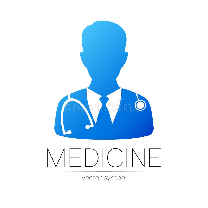 Siglă vectorială doctor în culoare albastră. siluetă medic. sigla pentru medicina clinică și pentru afaceri stock illustration