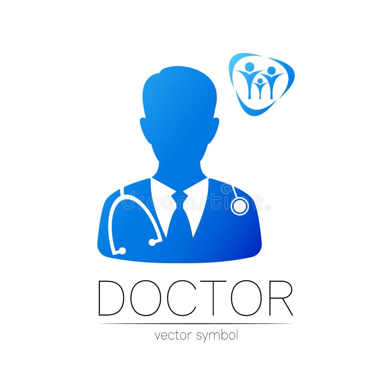 Siglă vectorială a medicului familiei în culori albastre. siluetă medic. sigla pentru medicina medicală clinică și vector illustration