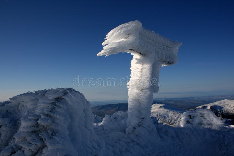 Sign covered with rime ice