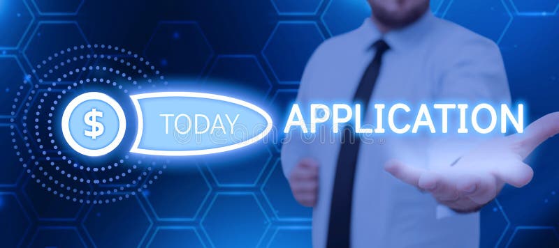Conceptual caption Application. Concept meaning an order for something formal and usually written form Businessman. Sign displaying Application, Conceptual photo an order for something formal and usually written form Businessman Showing A Digital And Presenting Important Data.