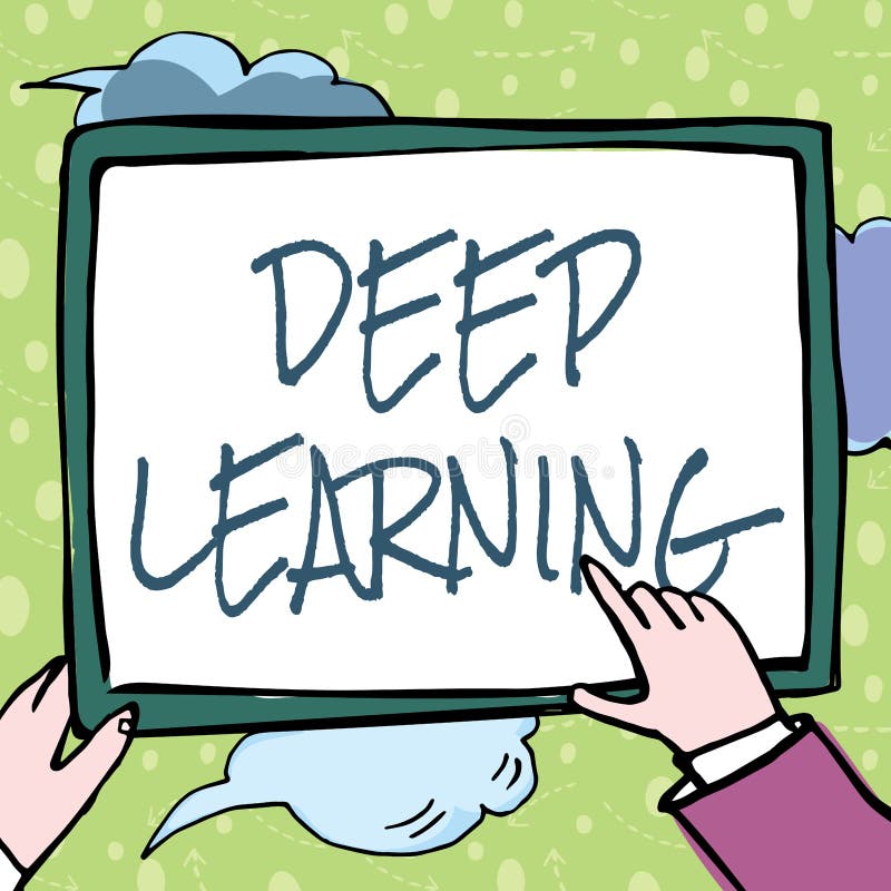 Text showing inspiration Deep Learning. Business overview Hierarchical Abstractions Artificial Intelligence Algorithm stock illustration