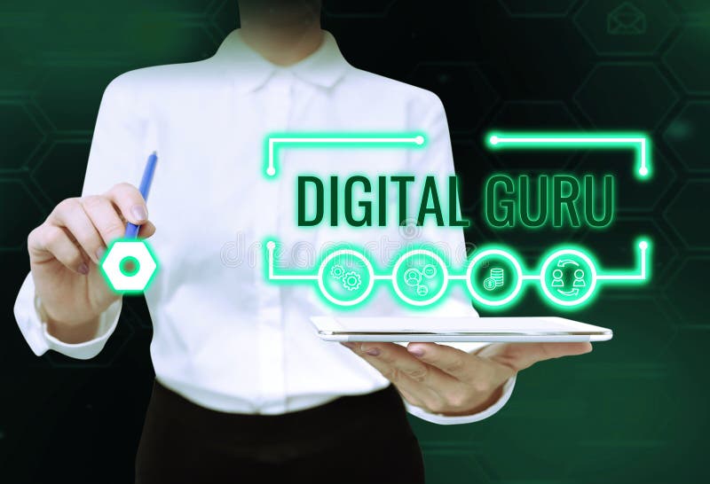 Writing displaying text Digital Guru. Business idea teacher and intellectual guide in matters of fundamental concern of stock image