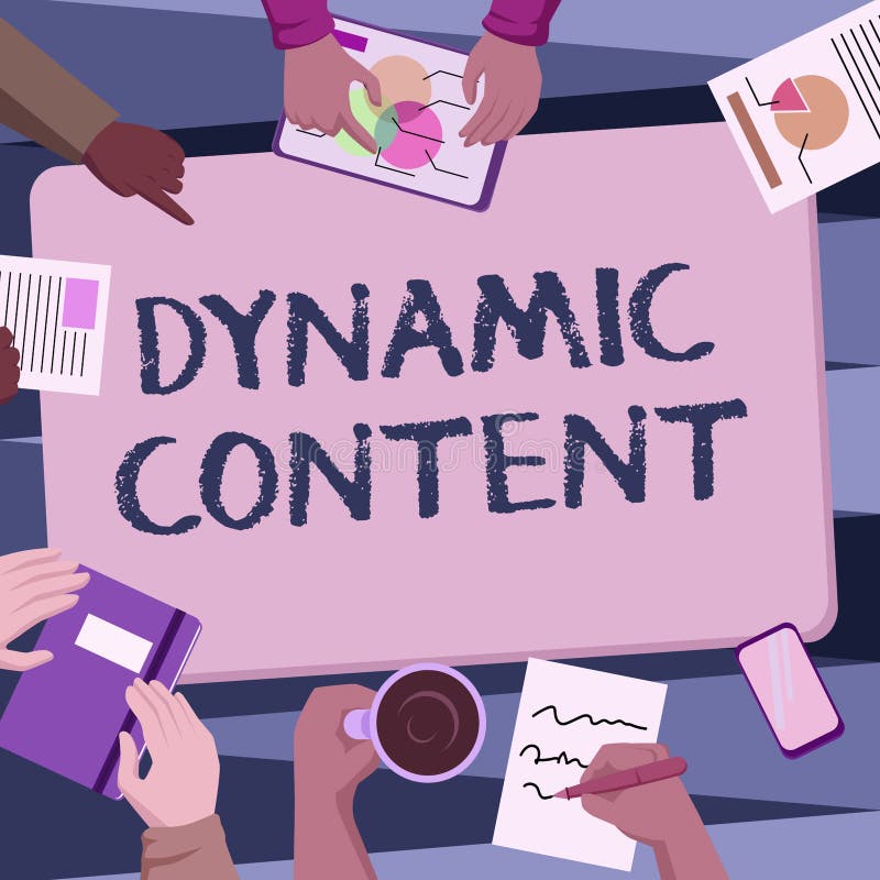 Sign displaying Dynamic Content. Business idea web content that changes based on the behavior of the user Colleagues vector illustration