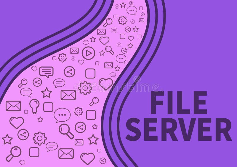 Sign displaying File Server. Business idea device which controls access to separately stored data Icons symbolizing royalty free illustration
