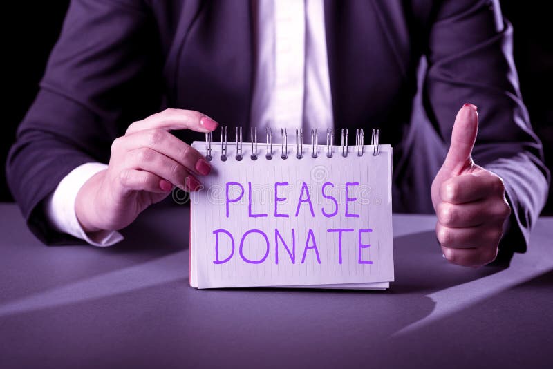 Hand Holding Please Donate Sign Stock Photo 191669165