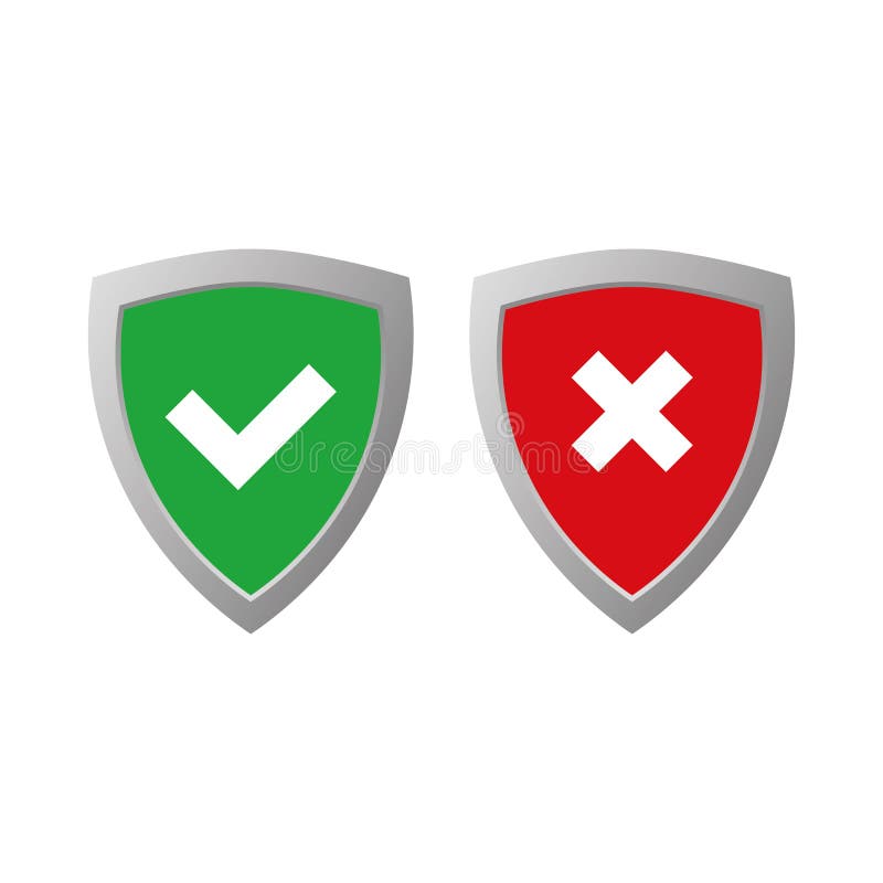 Sign Icon Two Shields with Cross and Check Marks. Vector Illustration