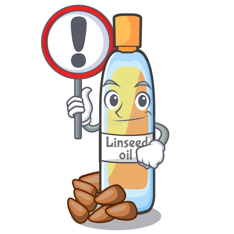 With sign lenseed oil in a mascot bottle vector illustration