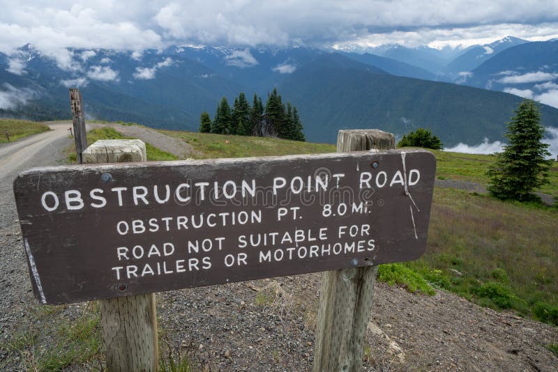 Sign for Obstruction Point Road in Olympic National Park, as seen from Hurricane Ridge. Not suitable for trailers and RVs stock images Sign for Obstruction Point Road in Olympic National Park, as seen from Hurricane Ridge. Not suitable for trailers and RVs stock images