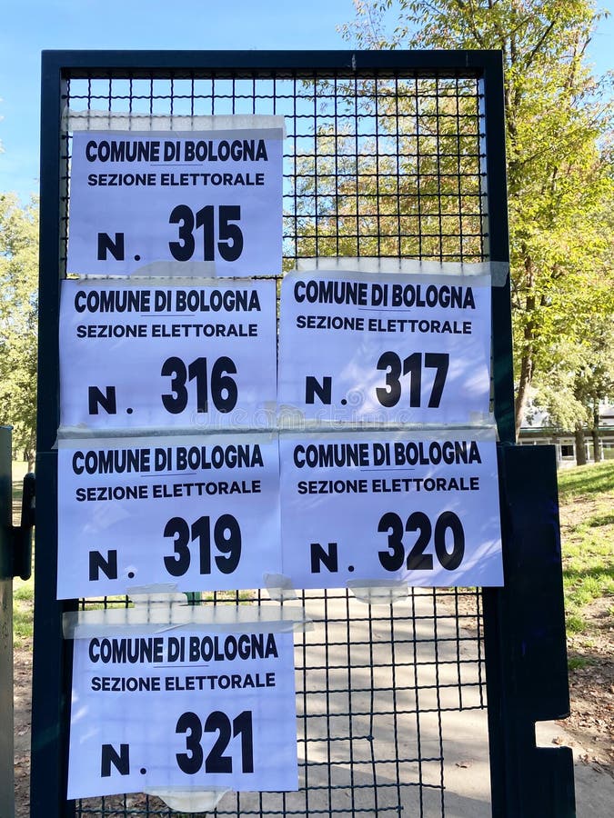 Sign outside the polling station of Bologna. Italy