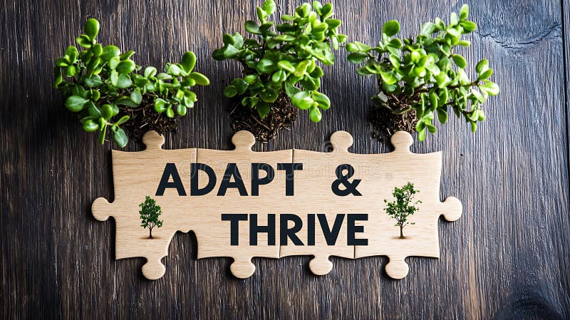 A sign that says Adapt and Thrive. It is made of wood and has three plants on it. Word thrive stock images, royalty-free photos and pictures