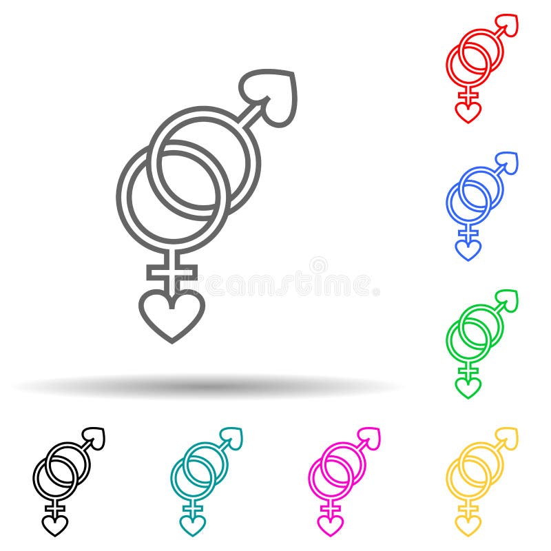 Sign Of Sex With Hearts Multi Color Style Icon Simple Thin Line
