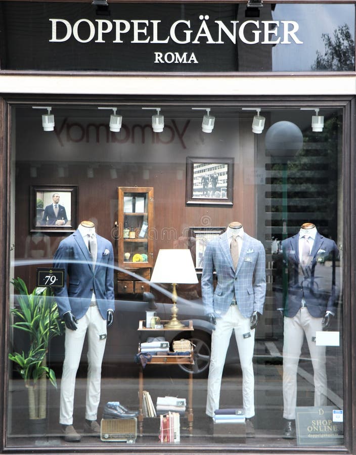 Sign and showcase of a DOPPEL GÄNGER clothing store stock photo Sign and showcase of a DOPPEL GÄNGER clothing store stock photo