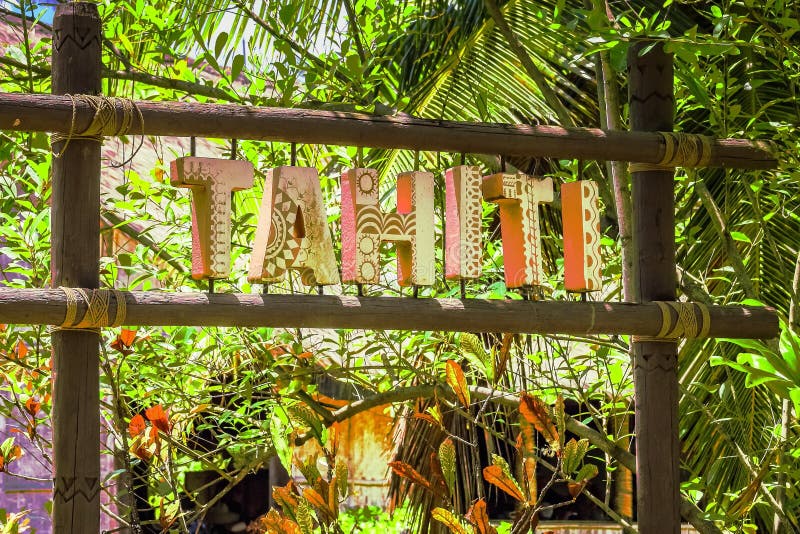 Sign at the Tahitian Village at the Polynesian Cultural Center ...