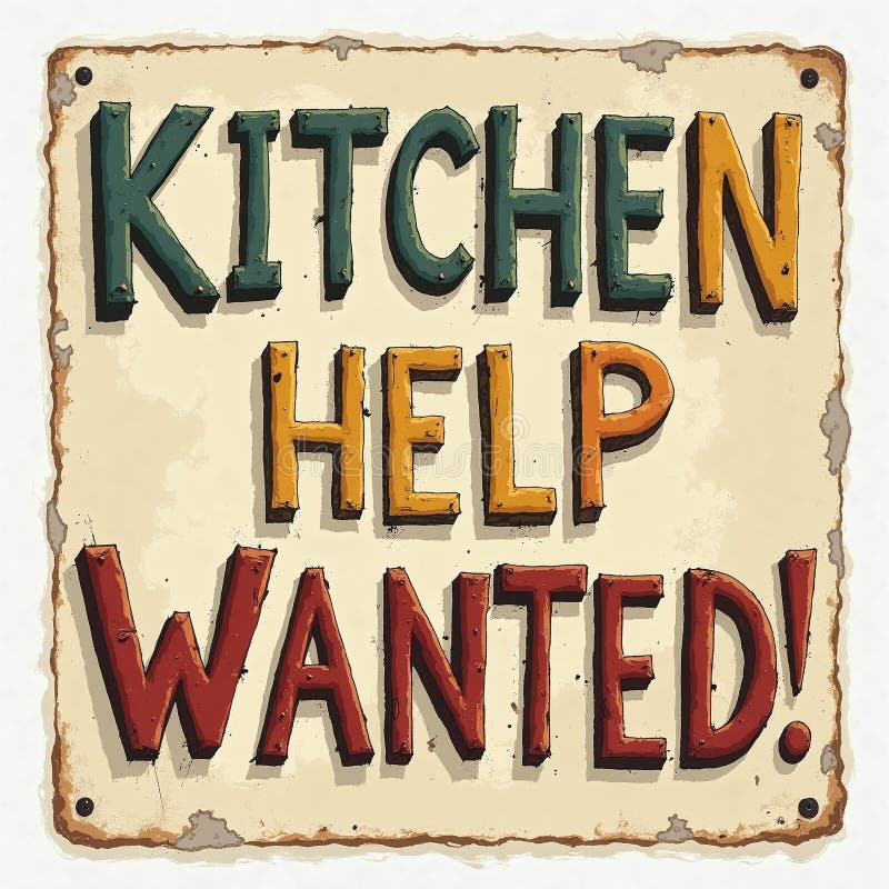 Sign text banner kitchen help wanted cafe restaurant home food cook cartoon vector illustration