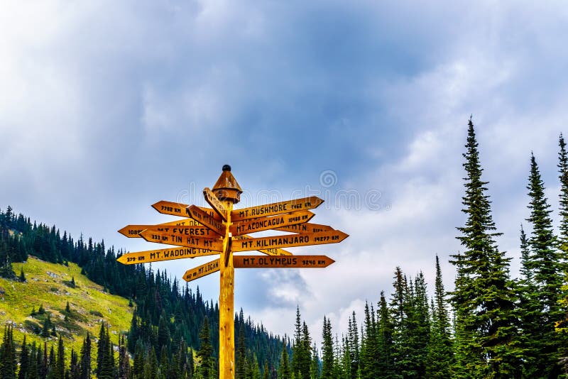 Sign on Tod Mountain at Sun Peaks village, in British Columbia, Canada