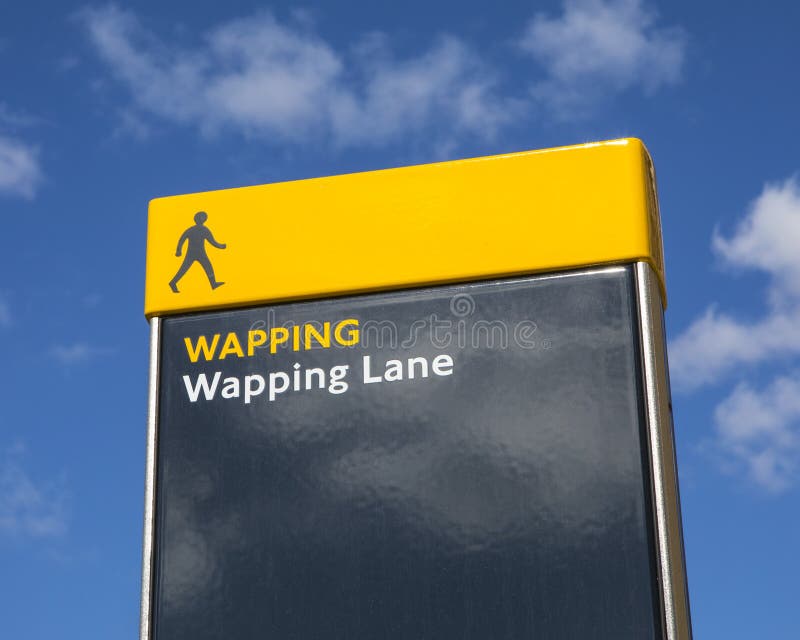 Wapping in East London, UK editorial photography. Image of sign 246326382