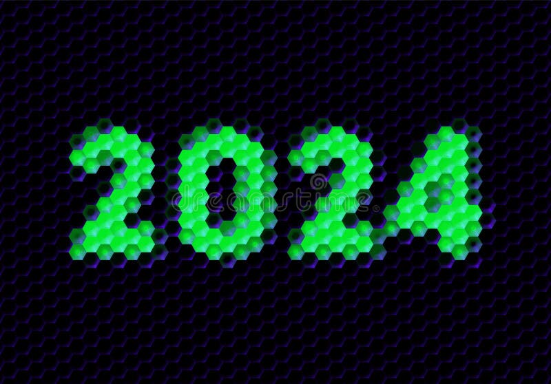 Sign of the 2024 Year with Hex Pixel Grid. New Years Number or Digits