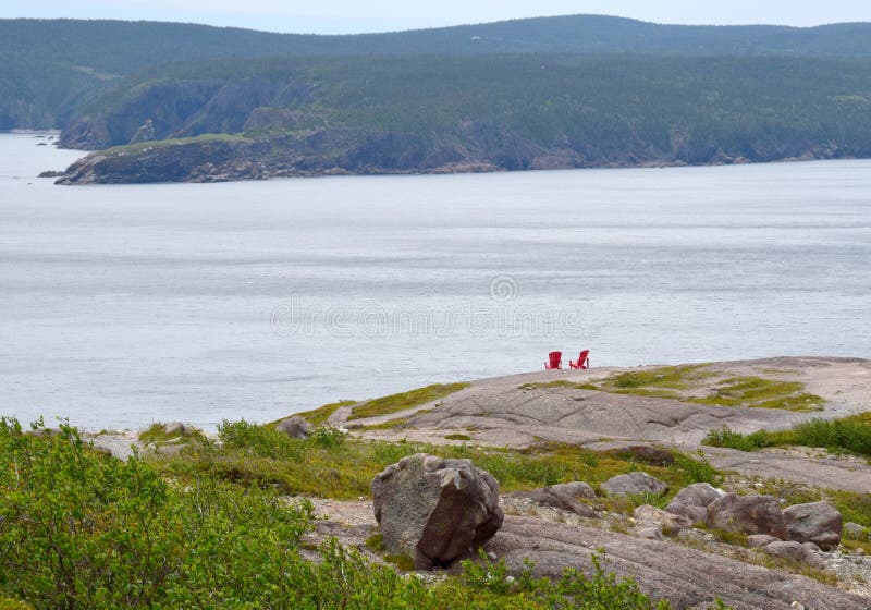 Red Adirondack Onh The Shoreline Stock Image Image Of Martins