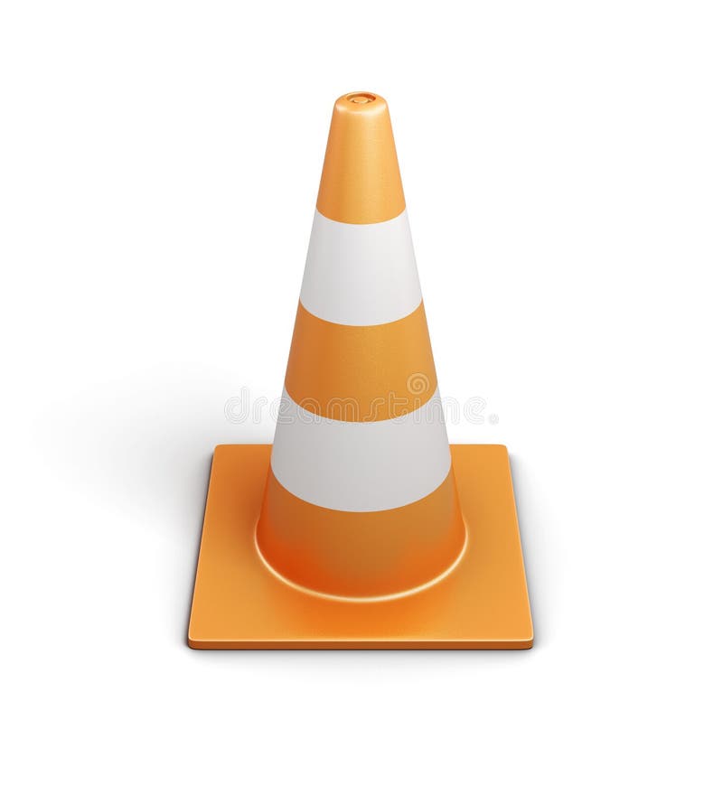 Signal traffic cone on white background. 3d rendering royalty free illustration