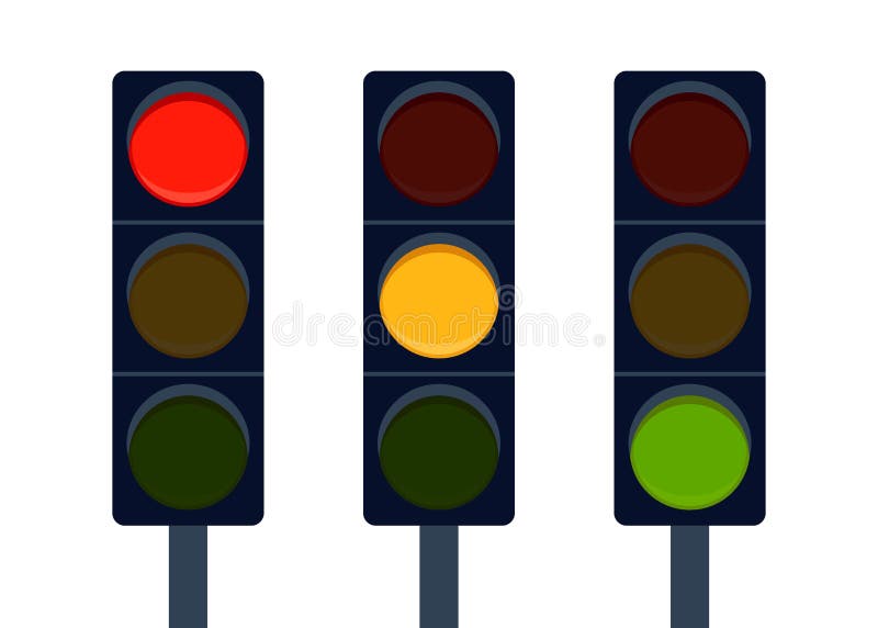 Signal traffic light on road, change signal stoplight. Direction, control, regulation transport and pedestrian. Vector royalty free illustration