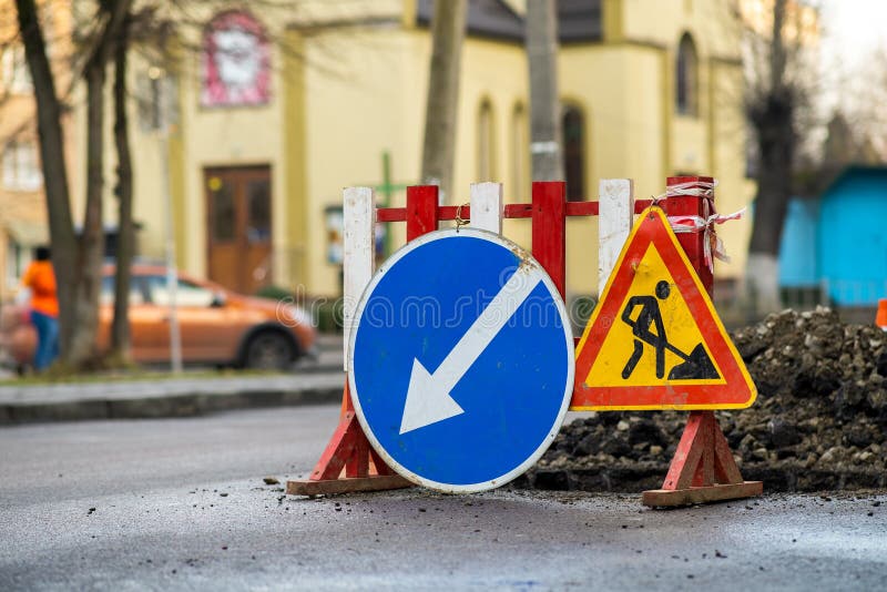 Signalisation sur le chantier routier photo stock