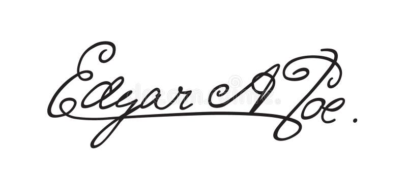 Signature of the writer Edgar Allan Poe. The autograph of the famous poet. Calligraphy and lettering. A afghograph in a vector