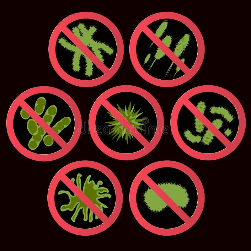 Signe antibactérien avec bactéries vertes illustration libre de droits Signe antibactérien avec bactéries vertes illustration libre de droits