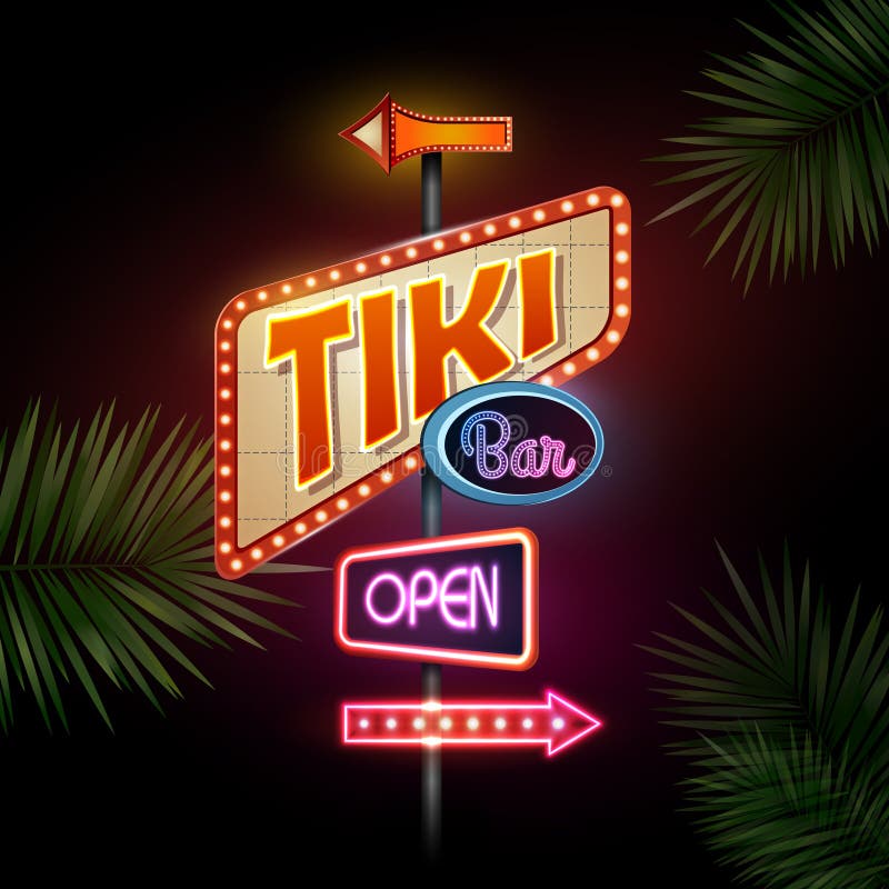 Signe au néon Barre de Tiki illustration libre de droits Signe au néon Barre de Tiki illustration libre de droits