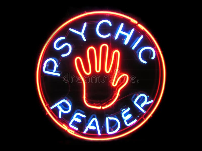 Psychic Reader with hand neon sign. Psychic Reader with hand neon sign