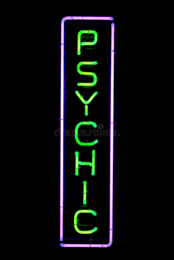 Green and purple psychic neon sign. Green and purple psychic neon sign