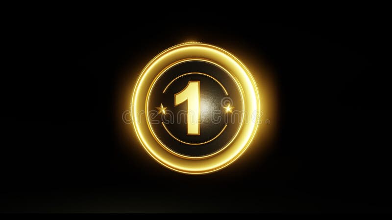 Or, signe cycle brillant et lumineux, icône du numéro 1 sur un fond noir Rotation en cercle Rendent 3d Vidéo 4k en boucle illustration de vecteur