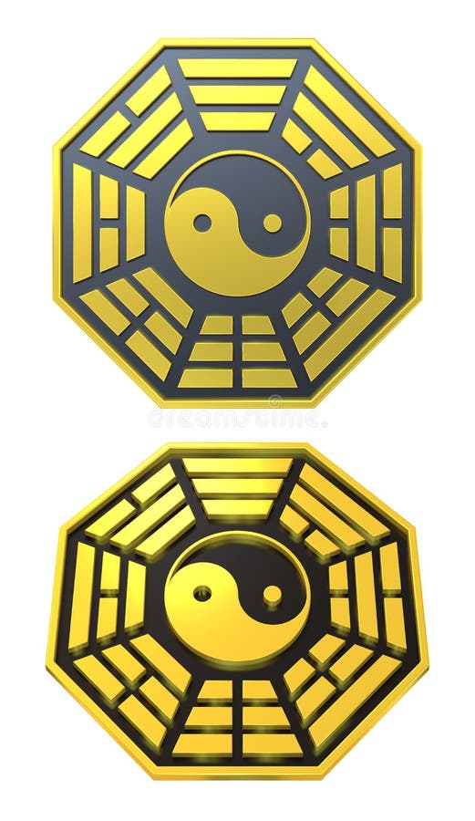 Signe d'or de symbole de Bagua Yin Yang illustration stock Signe d'or de symbole de Bagua Yin Yang illustration stock