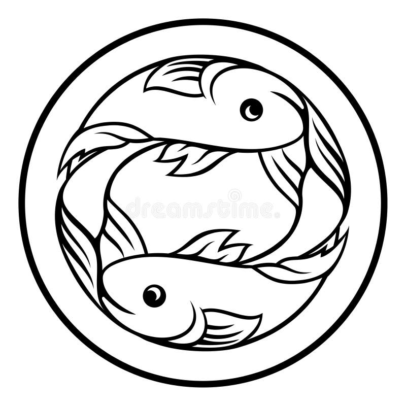 A circular Pisces fish horoscope astrology zodiac sign icon. A circular Pisces fish horoscope astrology zodiac sign icon