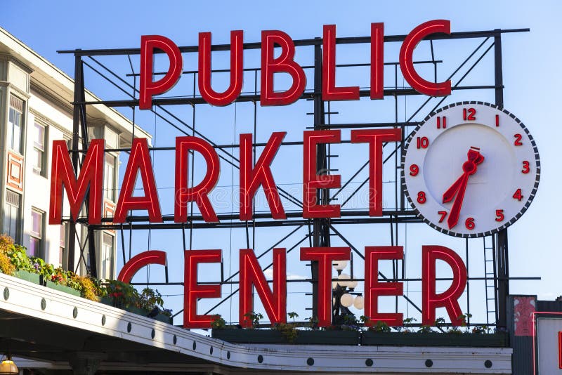 Signe de centre de marché public de Seattle